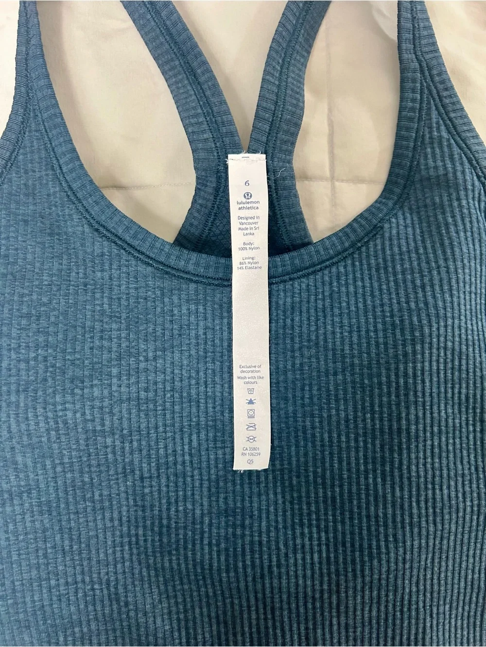 lululemon athletica Ebb To Street Tank, Ribbed Teal Blue Racerback Tank, Size 6